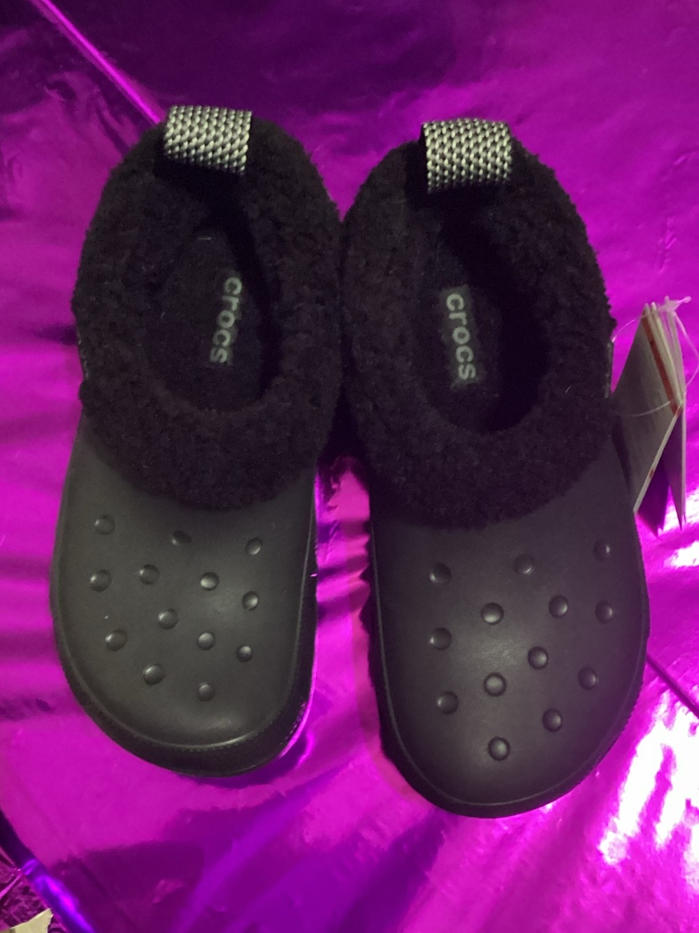 CROCS Kids Fuzzy Lined Slip-On Clog in Black